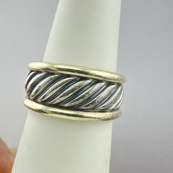 David Yurman Ring Sterling Silver 14K Gold Cable Band Twist Cigar 7.5 Mixed Meta - Picture 3 of 15